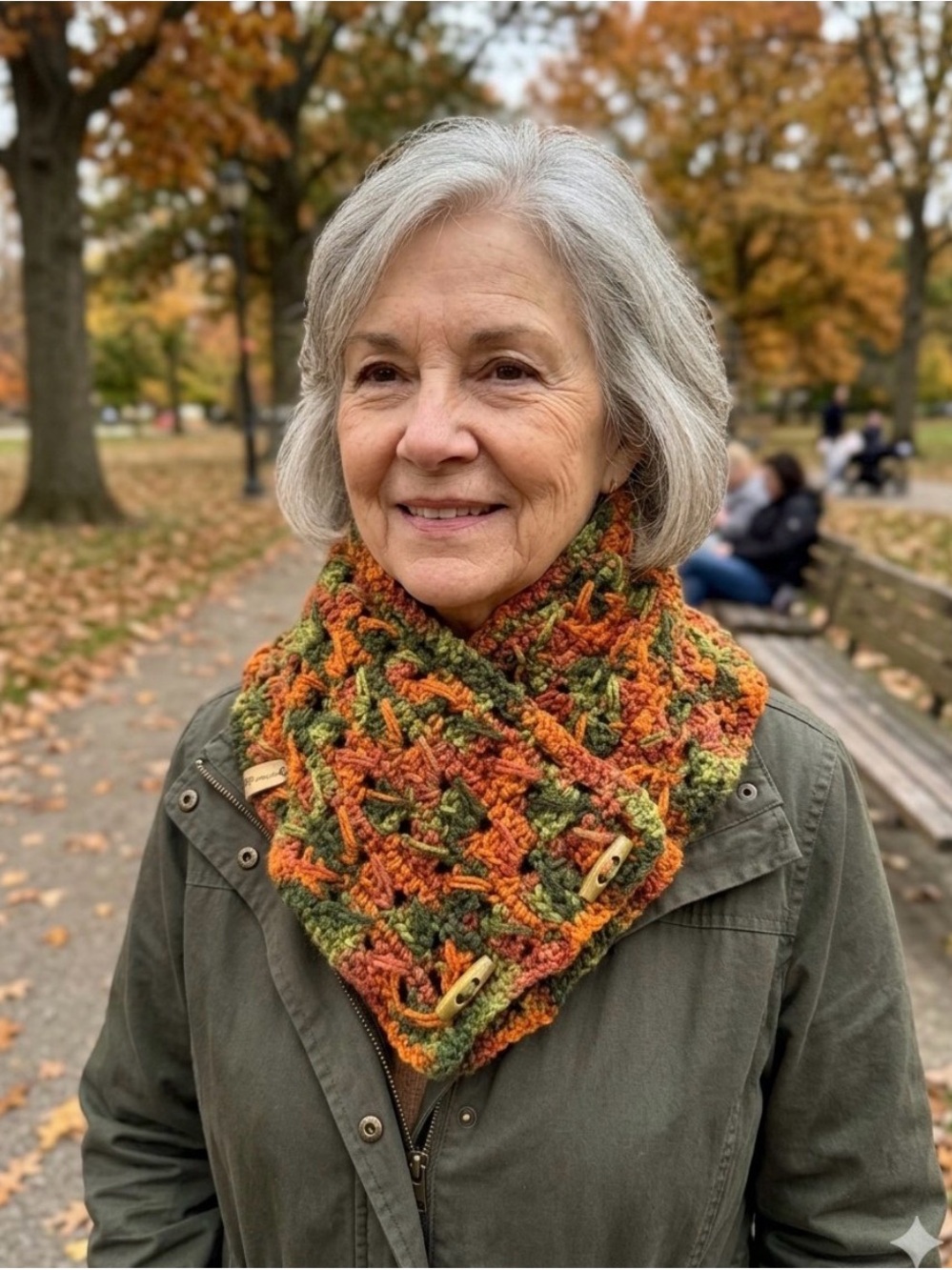 Hand Crafted Autumn Multicolor Crochet Cowl with Wooden Toggles